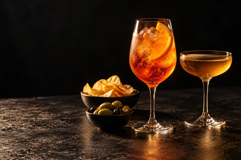 Composizione illustrativa di drink e aperitivo